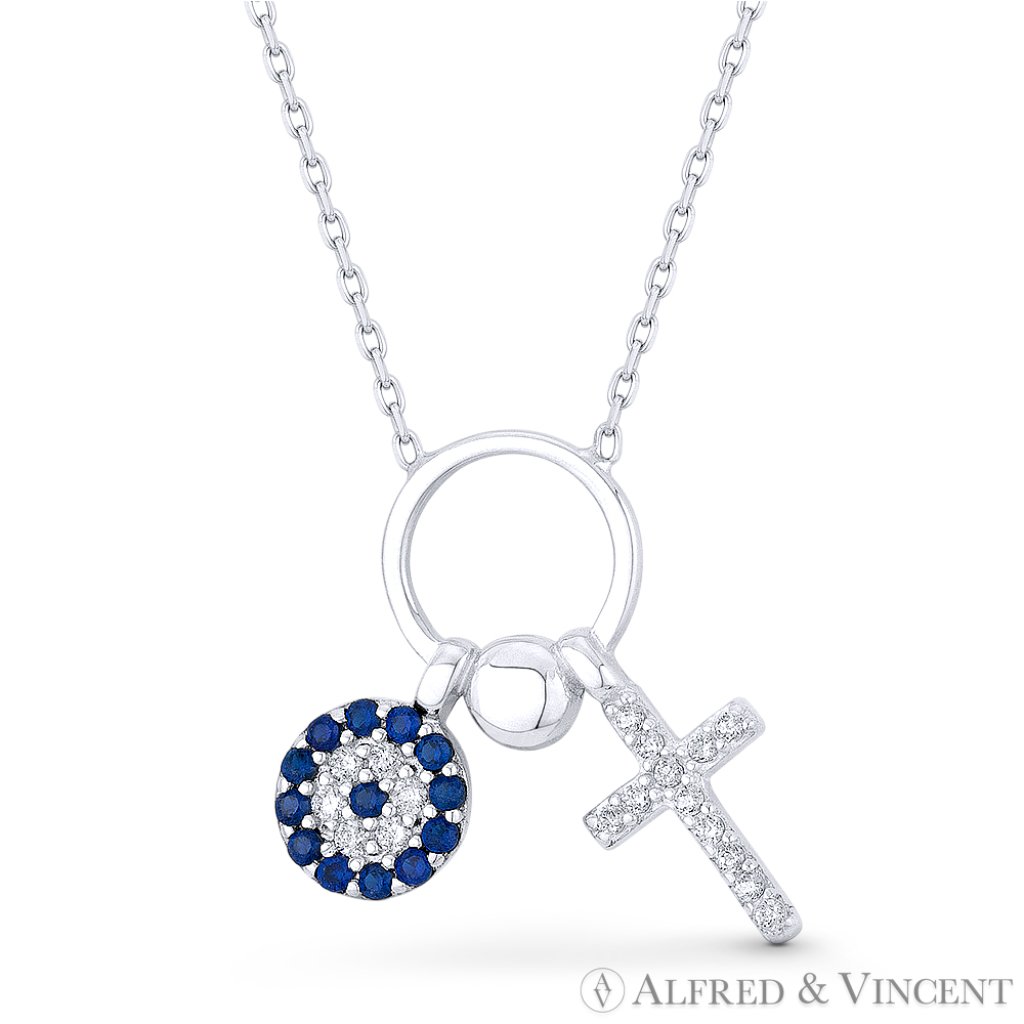 Cross Evil Eye Charm Cz Crystal Pendant In 925 Sterling Silver 45$